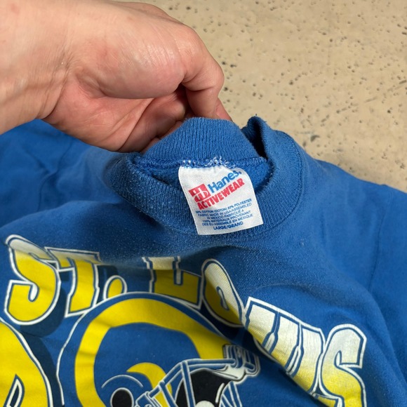 Vintage 1995 St Louis Rams Hanes Crewneck Sweatshirt Blue Mens Large NFL - Picture 4 of 7